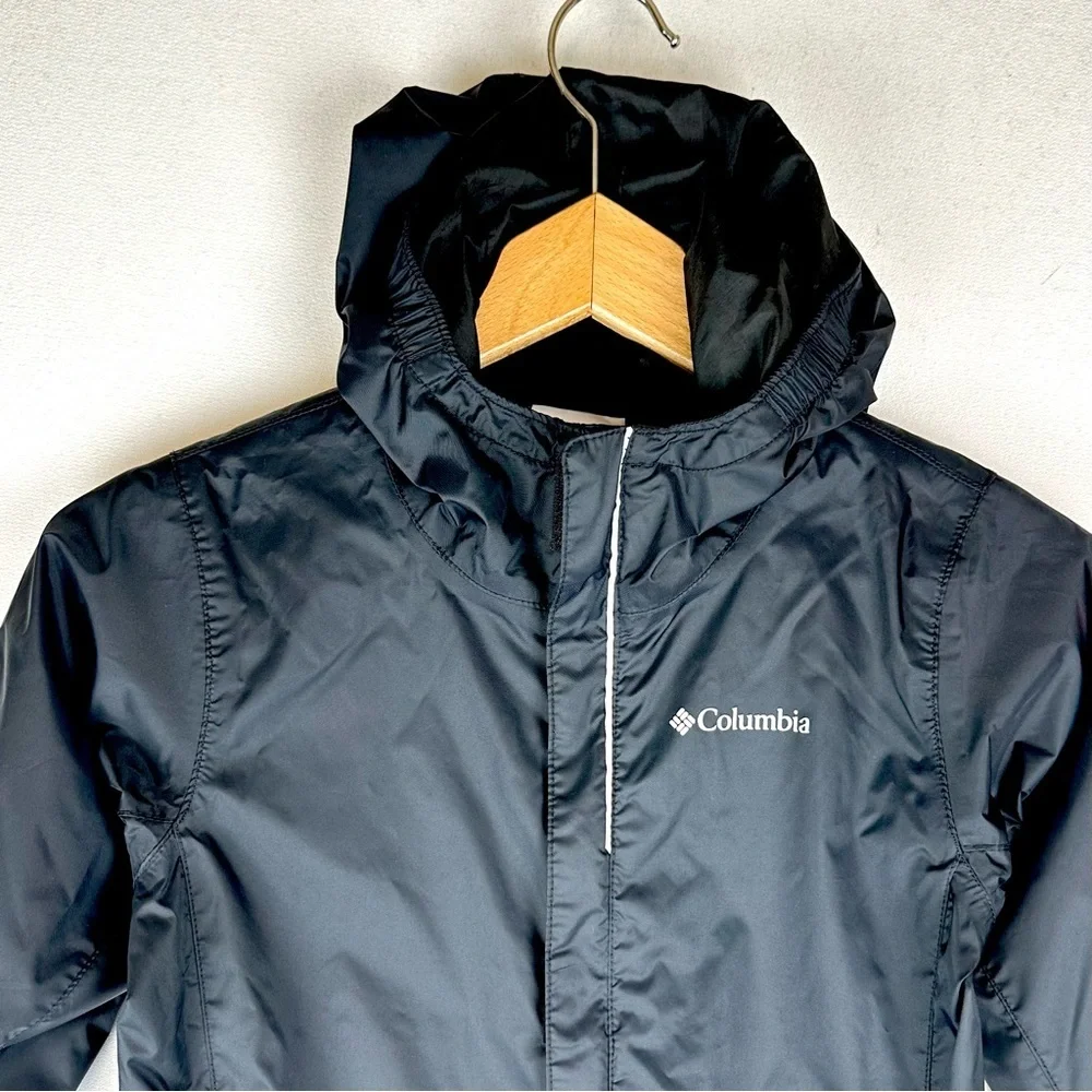 Columbia Omni-Tech Hooded Jacket Unisex Waterproof Black Kids Sz 8